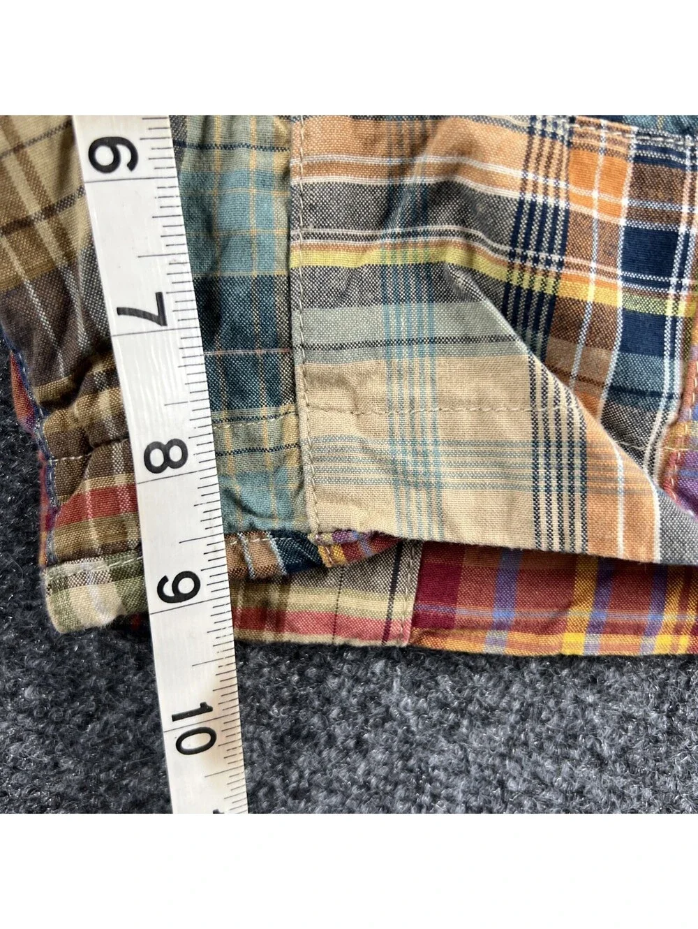 Jos A Bank Madras Patchwork Shorts Men 36 Earth Tones Plaid 9” Inseam Preppy Ivy